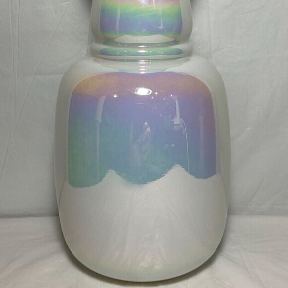 American Handblown Glass Handpainted Rare Pearl Opal Iridescent 9.5”Vase Vintage - Picture 7 of 12